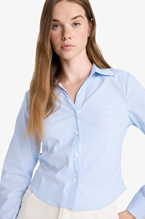 Fitted Gömlek Yaka Bengalin Uzun Kollu Gömlek