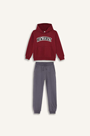 Erkek Çocuk 2'li Takım Kapüşonlu Baskılı Sweatshirt Eşofman Altı 