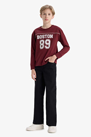 Erkek Çocuk Bisiklet Yaka Baskılı Uzun Kollu Okul Tişörtü