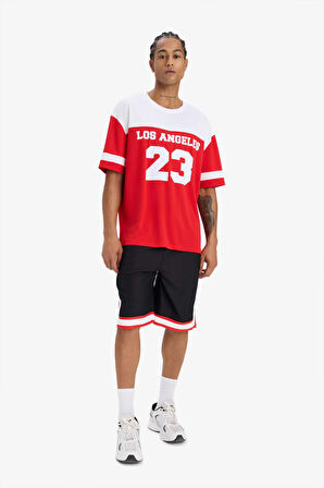 DeFactoFit Hızlı Kuruyan Oversize Geniş Kalıp Bisiklet Yaka Baskılı Sporcu Kısa Kollu Tişört E4120AX25SMRD256