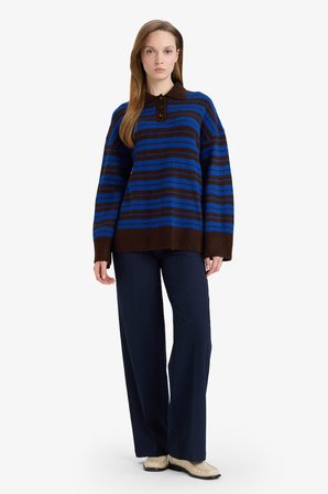 DeFacto Loose Fit Polo Yaka Çizgili Triko Kazak Tunik G7240AX25CWBN468