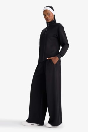 Defacto F8429AXBK81 Siyah Wide Leg Geniş Paça Standart Boy Modal Eşofman Alt