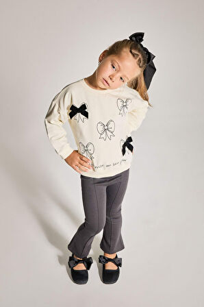 Kız Bebek 2'li Takım Baskılı Sweatshirt İspanyol Paça Tayt