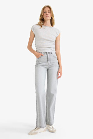 Slim Fit Dar Kesim Kayık Yaka Ribana Büzgülü Bluz