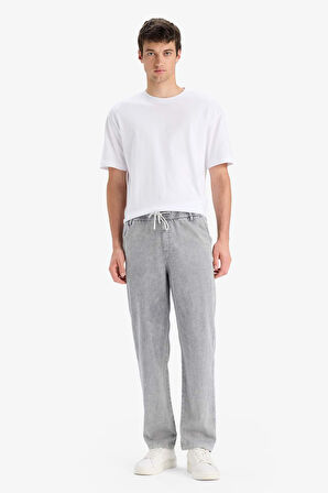 Yazlık Wide Leg Geniş Kalıp Beli Lastikli Geniş Paça Jean Kar Yıkamalı Pantolon