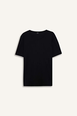 Slim Fit Dar Kesim Bisiklet Yaka Ribana Kısa Kollu Tişört