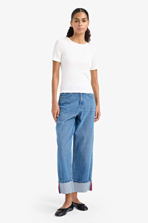 Slim Fit Dar Kesim Bisiklet Yaka Basic Düz Fitilli Kaşkorse Kısa Kollu Tişört