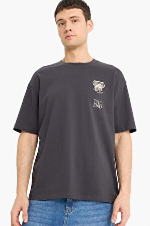 DeFacto %100 Pamuk Boxy Fit Bisiklet Yaka Sırt Baskılı Kısa Kollu Tişört F1092AX25AUAR138