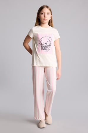 %100 Pamuk Regular Fıt 2'li Sarı Pijama Takımı Kız Çocuk