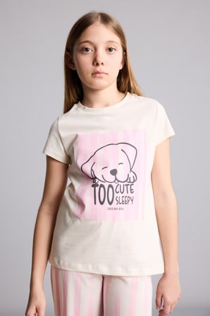 %100 Pamuk Regular Fıt 2'li Sarı Pijama Takımı Kız Çocuk
