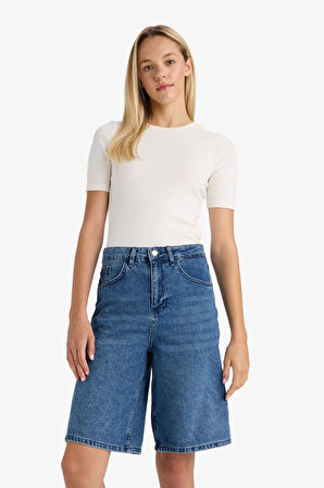 Yüksek Bel Jean Bermuda Şort