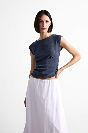 DeFacto Yuvarlak Yaka Drapeli Basic Düz Bluz F7491AX25SMNV135