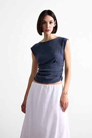 DeFacto Yuvarlak Yaka Drapeli Basic Düz Bluz F7491AX25SMNV135