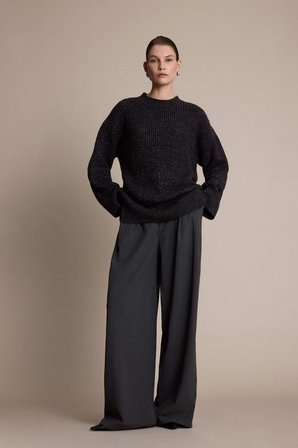 DeFacto Loose Fit Bisiklet Yaka Simli Kumaş Triko Kazak Tunik G3626AX25WNAR168