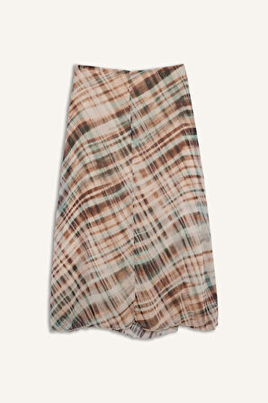 Kalem Baskılı Normal Bel Astarlı Şifon Midi Etek