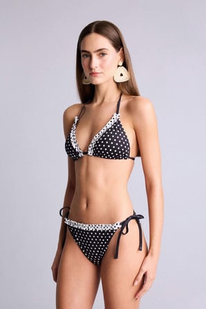 Regular Fıt Puantiyeli Siyah Bikini Üstü