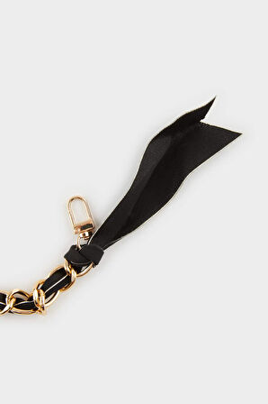 Kadın Siyah Kurdeleli Gold Charm Anahtarlık