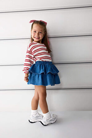 Kız Bebek Bisiklet Yaka Çizgili Sweatshirt