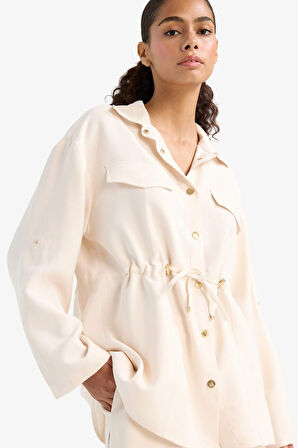 Regular Fit Beli Lastikli Tensel İnce Ceket