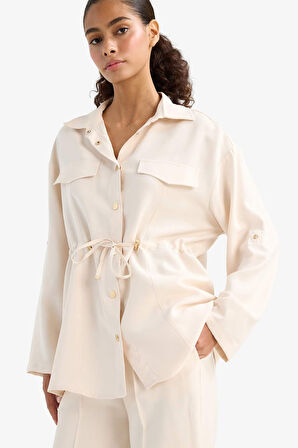 Regular Fit Beli Lastikli Tensel İnce Ceket