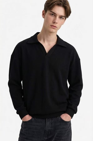 DeFacto Boxy Fıt Polo Yaka Sweatshirt G6475AX25WNBK81