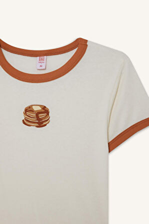 Fitted Bisiklet Yaka Baskılı Kısa Kollu Ribana Üst-Fall in Love