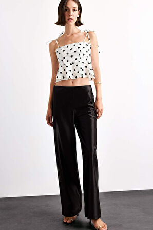 Relax Fit Normal Bel Düz Paça Saten Pantolon