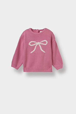 Kız Bebek Bisiklet Yaka Baskılı Kazak