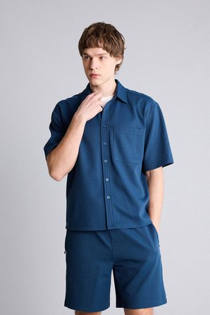 DeFacto Esnek Dokulu Kumaş Boxy Fit Kısa Kollu Gömlek G4163AX26SMNV164