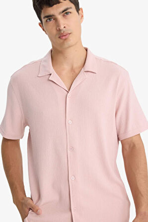 	Modern Fit Polo Yaka Dokulu Penye Kısa Kollu Gömlek