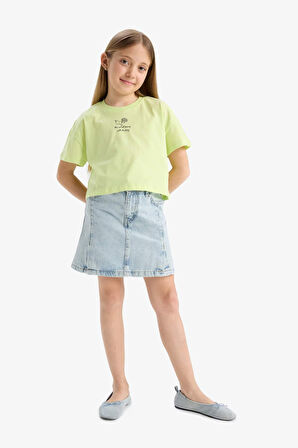 DeFacto Kız Çocuk Bisiklet Yaka Sırt Baskılı Kısa Kollu Tişört E6743A825HSGN404