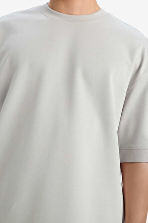 Loose Fit Rahat Kesim Bisiklet Yaka Ağır Kumaş Basic Düz Kısa Kollu Tişört