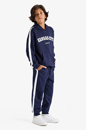 Erkek Çocuk 2'li Takım Kapüşonlu Baskılı Sweatshirt Eşofman Altı