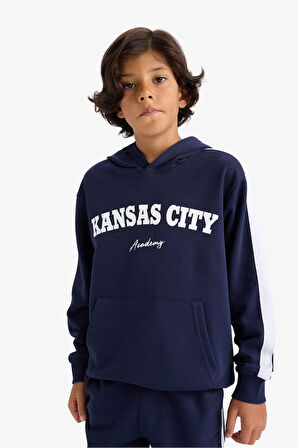 Erkek Çocuk 2'li Takım Kapüşonlu Baskılı Sweatshirt Eşofman Altı