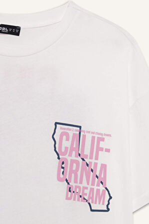 DeFacto Coool Oversize Geniş Kalıp Bisiklet Yaka Sırt Baskılı Kısa Kollu Tişört F4789AX25SMWT32