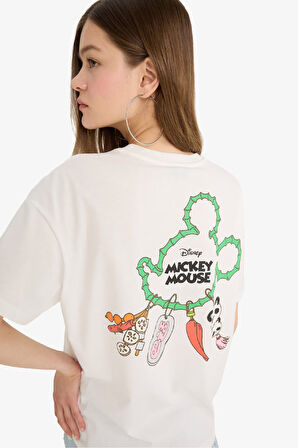 DeFacto Coool Disney Mickey & Minnie Oversize Geniş Kalıp Sırt Baskılı Kısa Kollu Tişört F5167AX25SMWT32