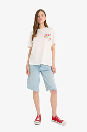 DeFacto Coool Disney Mickey & Minnie Oversize Geniş Kalıp Sırt Baskılı Kısa Kollu Tişört F5167AX25SMWT32