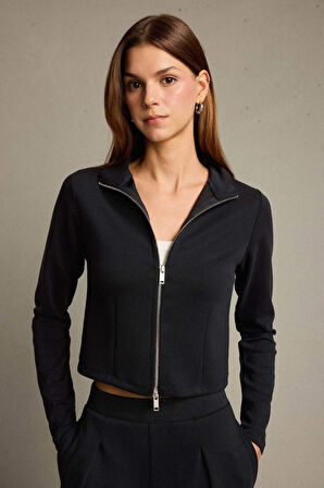 Yarım Balıkçı Yaka Modal Fermuarlı Sweatshirt