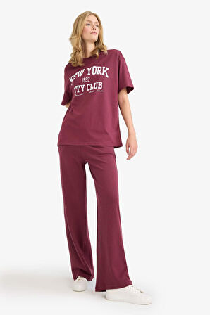 Oversize Geniş Kalıp Bisiklet Yaka Baskılı Kısa Kollu Tişört