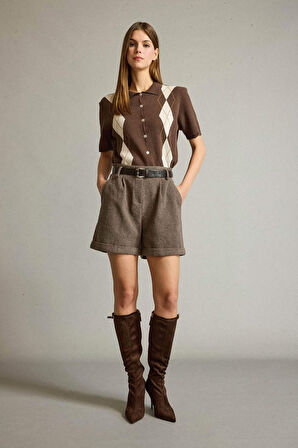 Kemerli Cepli Dokuma Şort