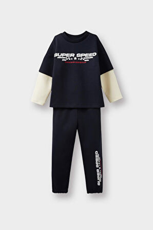 Erkek Bebek Slogan Baskılı 2'li Takım