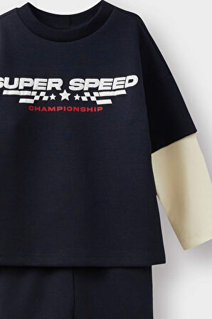 Erkek Bebek Slogan Baskılı 2'li Takım