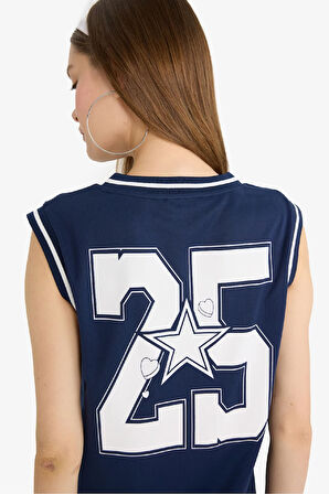 Coool Oversize Geniş Kalıp Sırt Baskılı V Yaka Forma Kumaşı Atlet