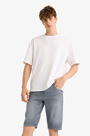 Slim Fit Dar Kesim Jean Bermuda Şort