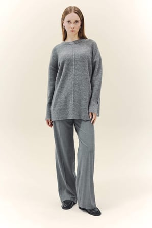 DeFacto Yün Karışımlı Loose Fit Bisiklet Yaka Triko Kazak Tunik F4547AX25WNGR76