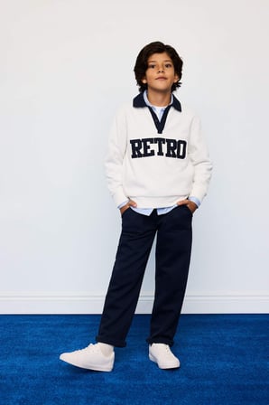 DeFacto Oversize Geniş Kalıp Polo Yaka Baskılı Selanik Kumaş Sweatshirt Erkek Çocuk G4386A825WNWT32