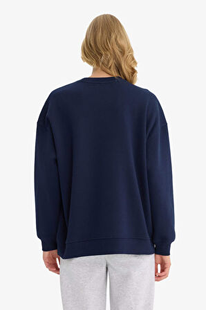 Oversize Geniş Kalıp Bisiklet Yaka Basic Düz Kalın Sweatshirt