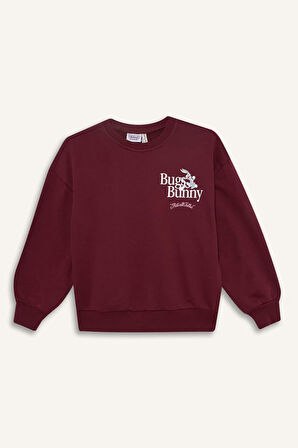 Kız Çocuk Looney Tunes Oversize Geniş Kalıp Bisiklet Yaka Sweatshirt