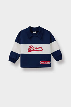 Erkek Bebek Gömlek Yaka Baskılı Sweatshirt