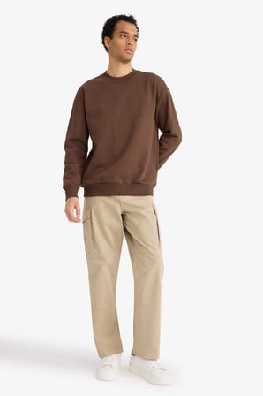 DeFacto Boxy Fit Bisiklet Yaka İçi Yumuşak Tüylü Baskılı Sweatshirt X8282AZ25AUBN539